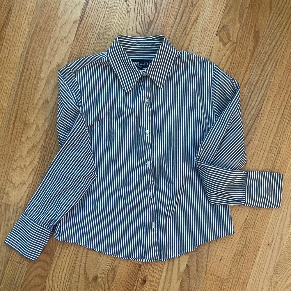Kasper  and Co and White and Black Vertical-Stripe Button Shirt